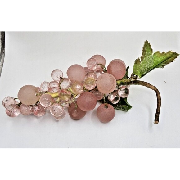 Vintage Lucite Acrylic Cluster Blush Pink Grapes Decorative Frosted Leaves Vine - Picture 8 of 8